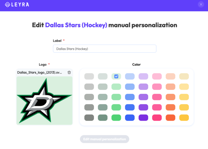 Dialogue to set up a new manual personalisation option.