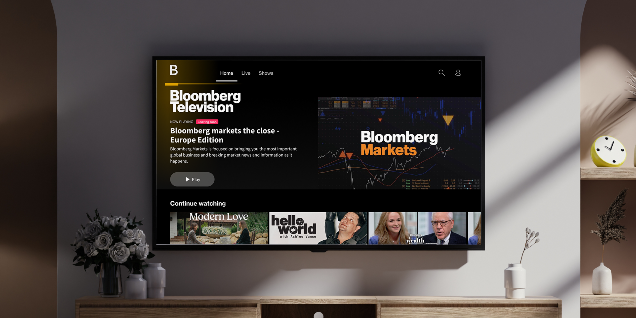 TV screen with Bloomberg TV app