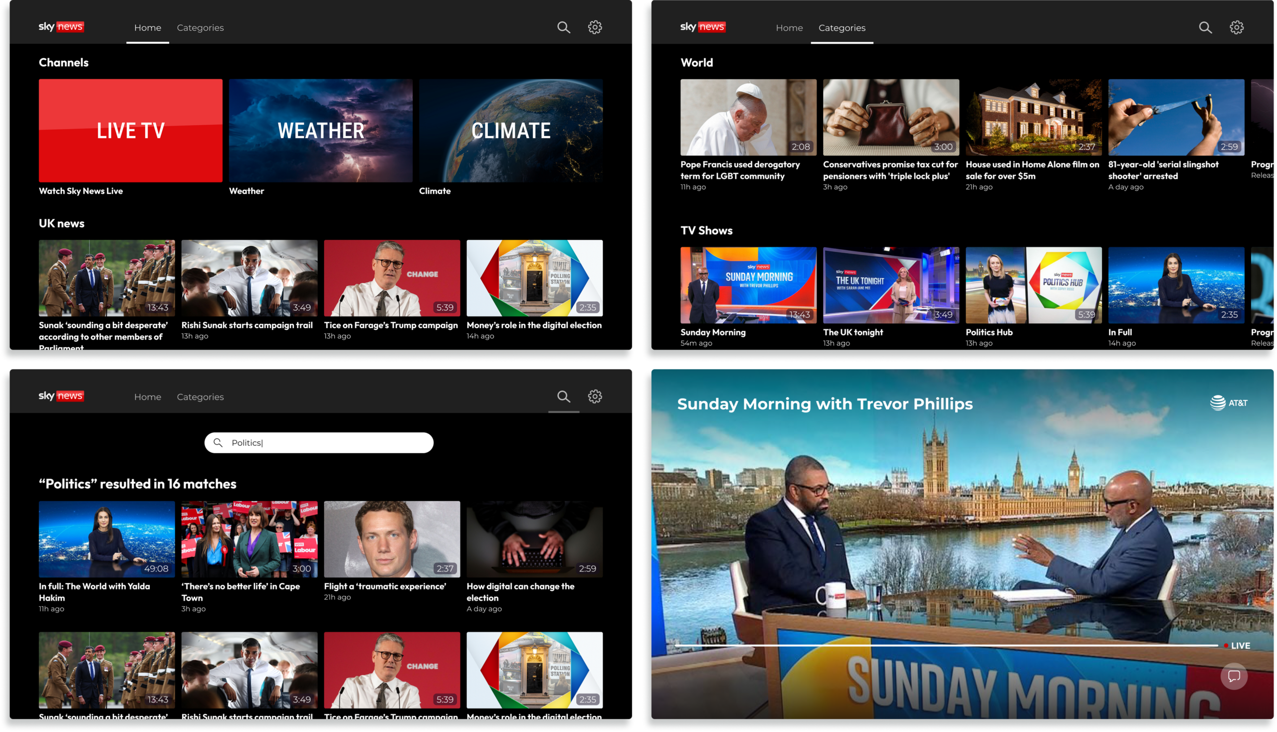 Sky News UK app screenshots